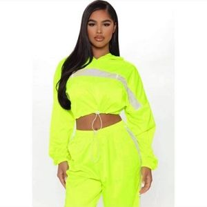 Lime Windbreaker Material Jogger Set